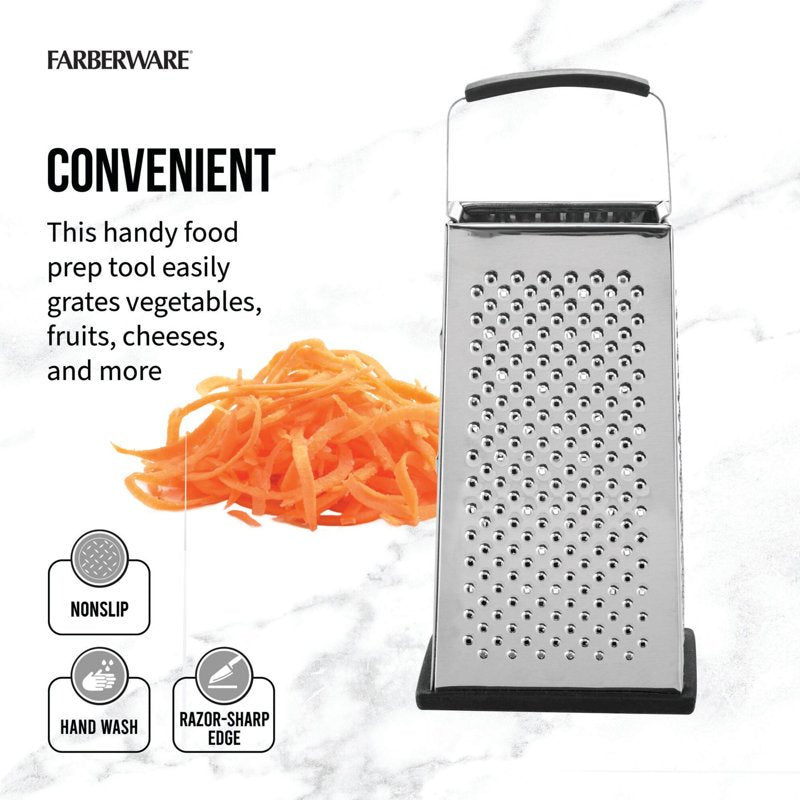 Stainless Steel Box Grater - 9.5 Inch with 4 Grating Surfaces - Farberware Pro