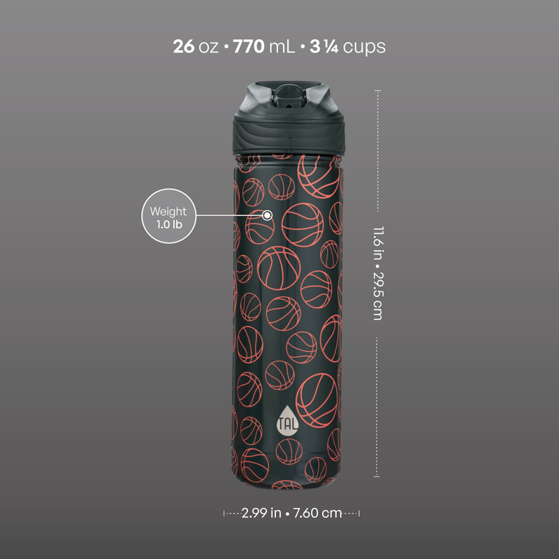 26oz Stainless Steel Ranger Water Bottle with Easy Sip Straw - Basketball