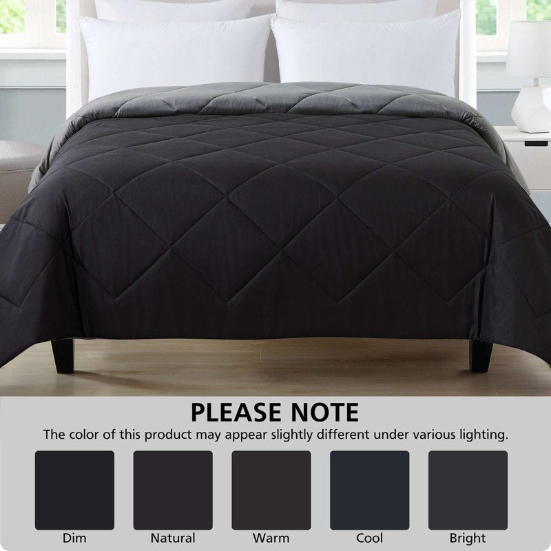 Twin-XL Reversible Microfiber Comforter - All-Season Black Bedding