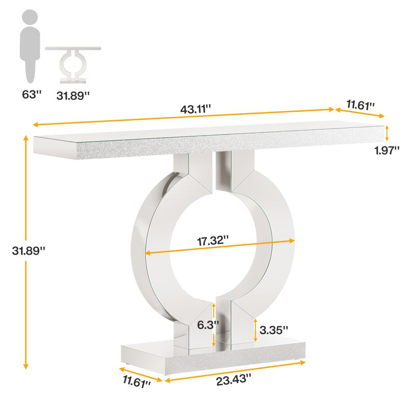 Modern Mirrored Console Table - Silver Acrylic Veneer