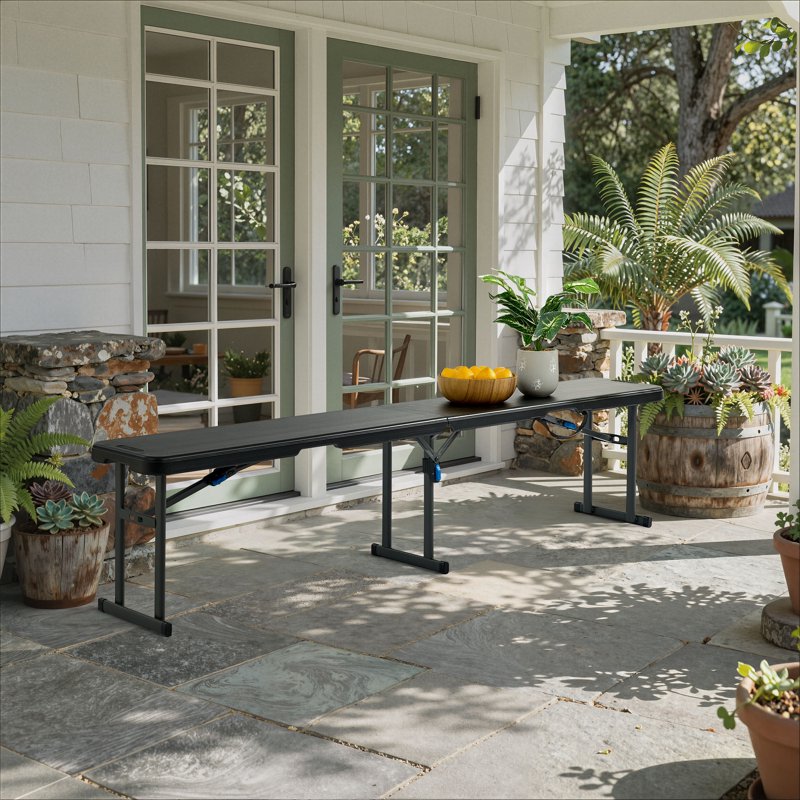 6 ft Fold-in-Half Bench with Carrying Handle, Steel Frame