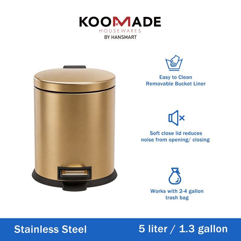 1.3 Gallon Stainless Steel Bathroom Trash Can - Gold & Silver - 2 Pack