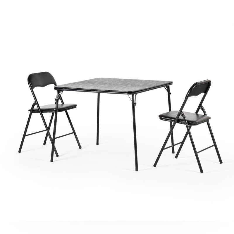 3-Piece Folding Dining Set with 33.9in Square Table & 2 Chairs - Black