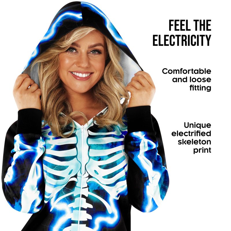 Electric Skeleton Halloween Costume Women - Size L - Striking Blue Print