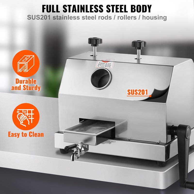 Manual Sugar Cane Juicer - Stainless Steel Commercial Juice Extractor