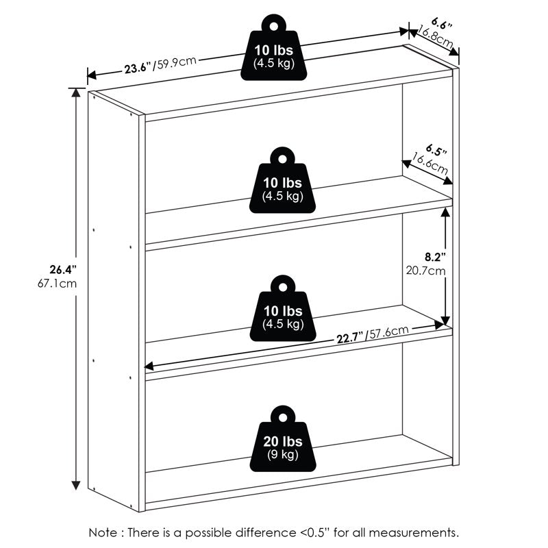 3-Tier Open Shelf Bookcase - Compact Storage Organizer