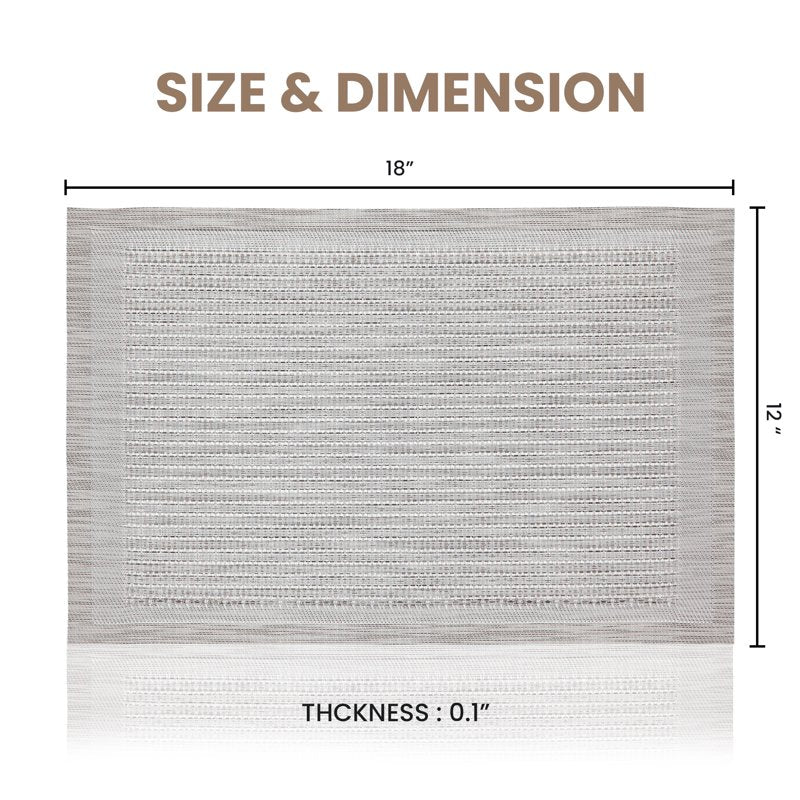 Elegant PVC Placemats Set of 6 - 12x18 in Silver Border Design
