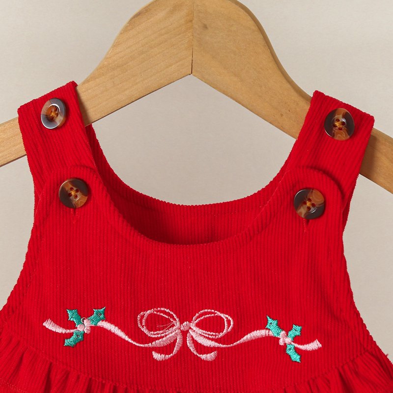 Baby Girl First Christmas Outfit A02-Red 3-6 Months Ruffle Romper & Suspender Dress Set