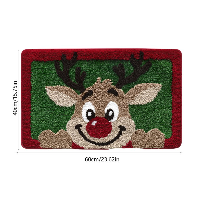 Christmas Reindeer Doormat - Green Holiday Rug with Non-Slip Rubber Backing - Variation #20Christmas
