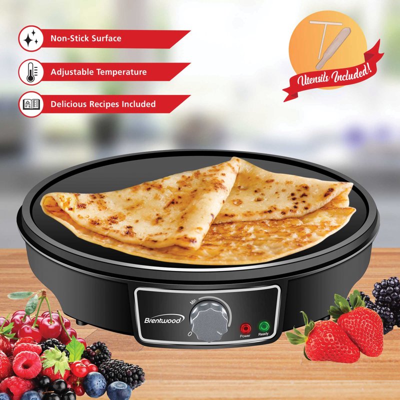 12-Inch Electric Crepe Maker and Griddle - 1000W Nonstick Pancake Cooker