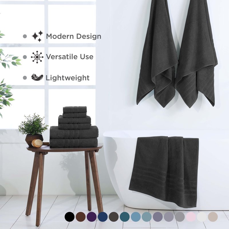 Martex 6-Piece Cotton Bath Towel Set - Black, Soft & Absorbent