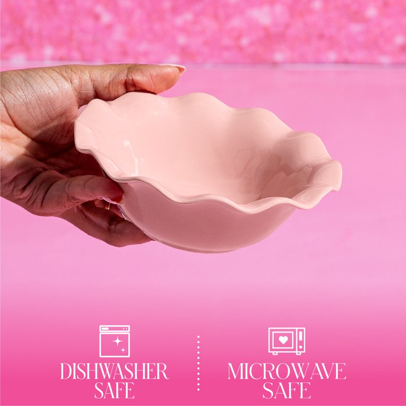 Ceramic Soup Bowl - 6.25-Inch Rose Pink with Scalloped Ruffle Rim