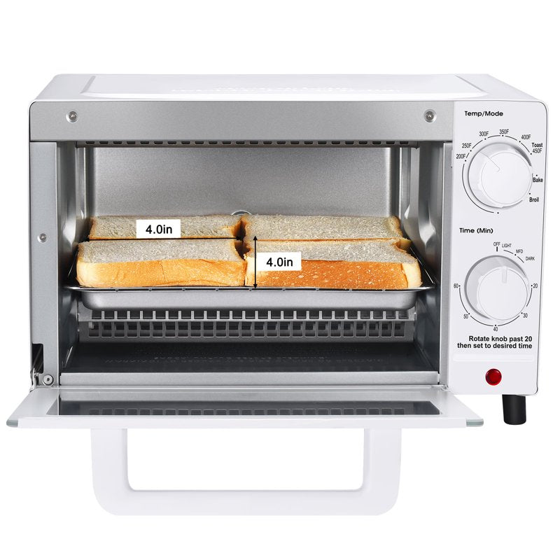 4-Slice Countertop Toaster Oven with Baking Rack and Pan - Arctic White