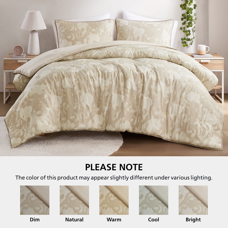 Mainstays Blurred Rose 3-Piece Beige Comforter Set - King, Modern Design