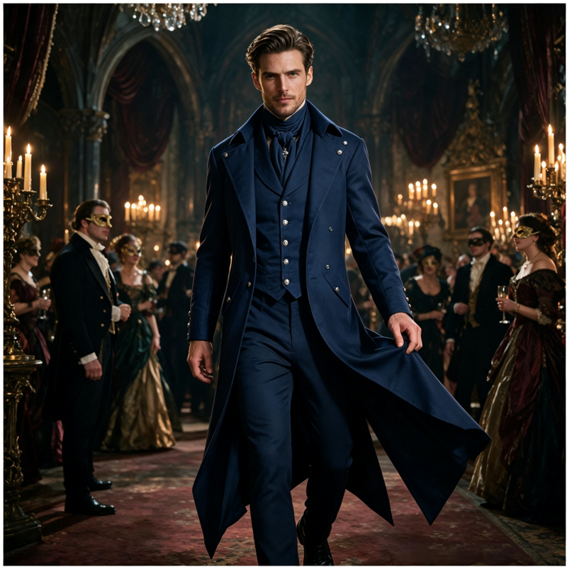 Men's Gothic Steampunk Tailcoat Costume - Dark Blue, Size L