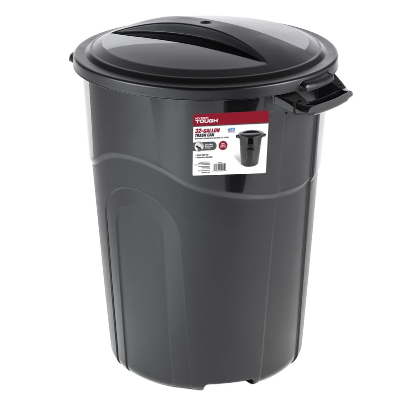 32 Gallon Plastic Trash Can with Click Lock Lid - 2 Pack