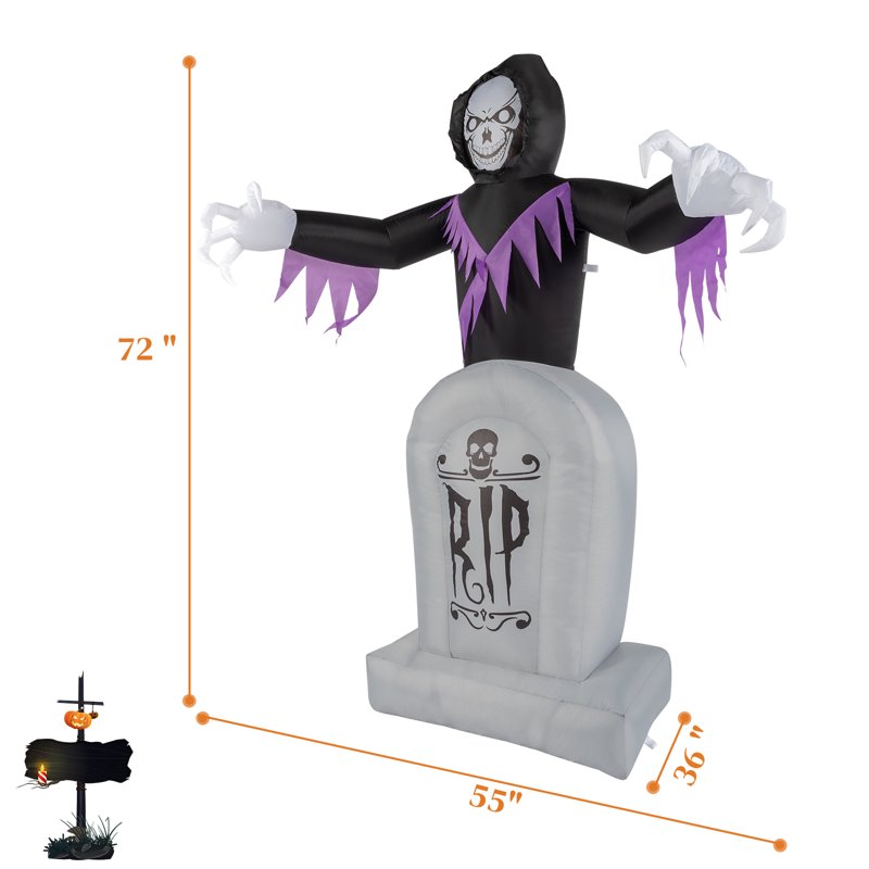 6 FT Inflatable Grim Reaper Halloween Yard Decoration with LED Lights