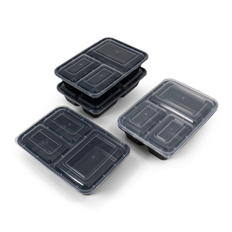 10-Piece Meal Prep Container Set - 3-Compartment, BPA-Free, 2 Pack