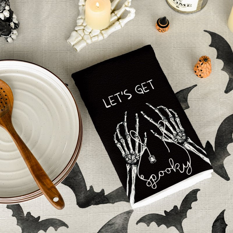 Let's Get Spooky Skeleton Hand Halloween Kitchen Towels Set of 4 - 18x26 Inches