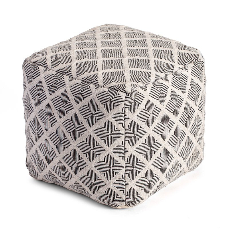 Carondelet 20-Inch Square Pouf Ottoman - Black & Ivory, Handmade, Durable