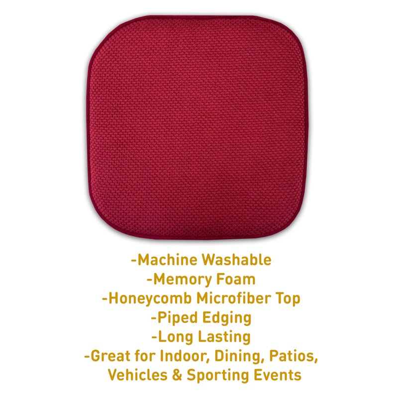 Memory Foam Chair Cushion Pad 16" x 16" - 2-Pack Red