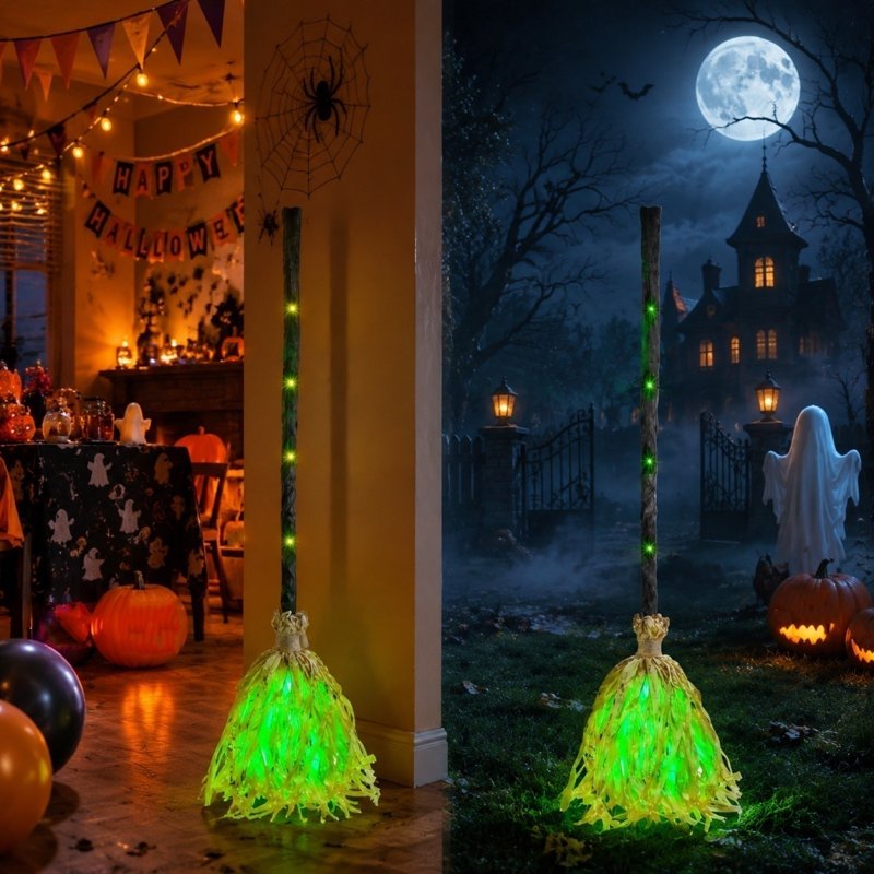 Animated Dancing Witch Broom Toy with Sounds - Halloween Decor & Party Prop