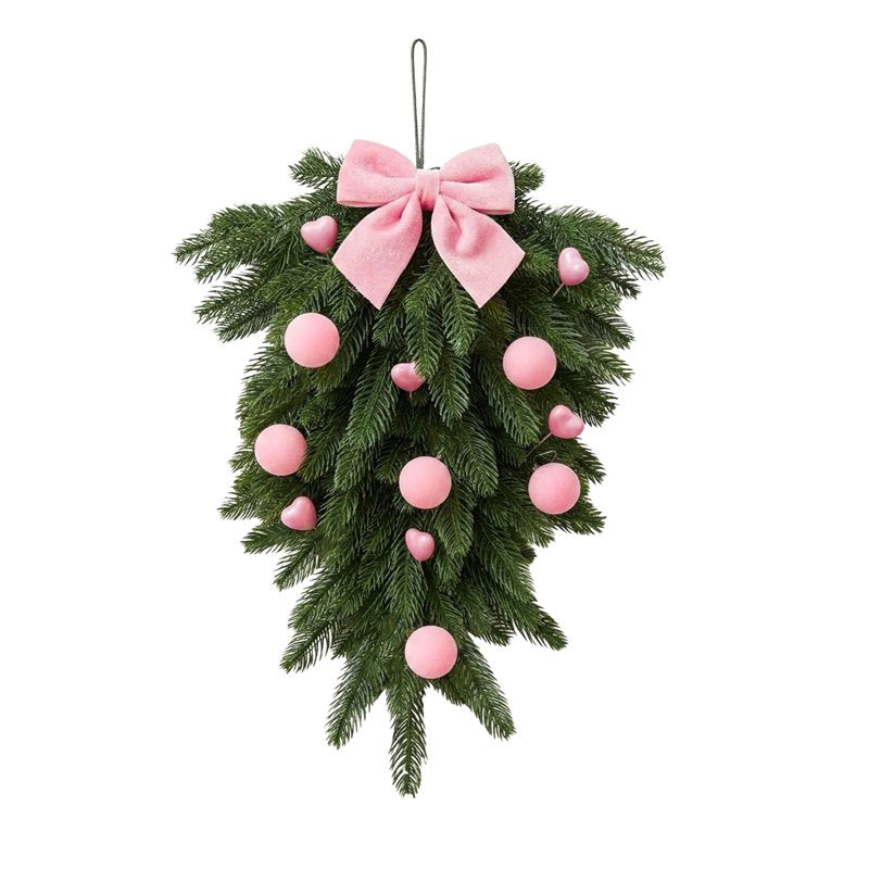 Christmas Wreath for Front Door Farmhouse Holiday Artificial Teardrop Decor - 007-Christmas