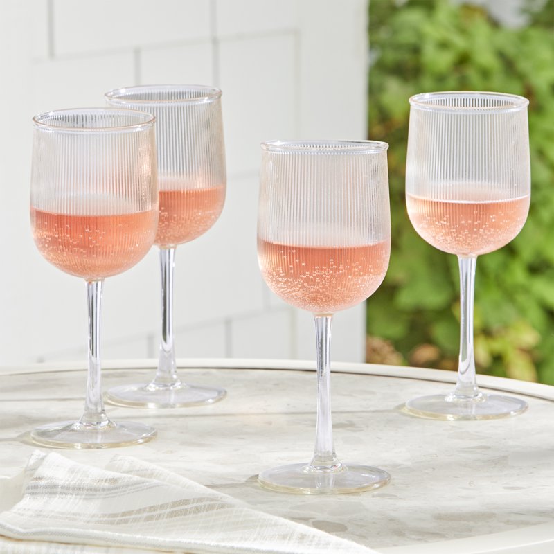 4-Piece Clear Ribbed Tritan Wine Glass Set - 2 Pack