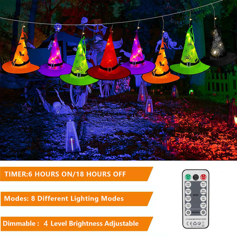 Halloween Witch Hat Lights Decorations Outdoor - 5pcs Glowing String Lights with 8 Modes & Waterproof - Lighted Witch Hat Variation