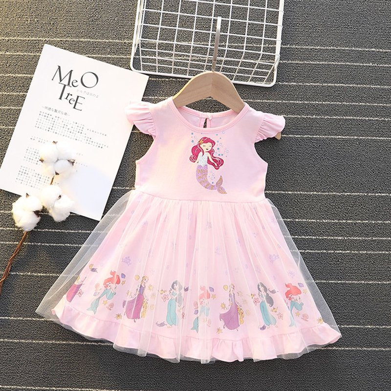 Toddler Girl Princess Dress with Fly Sleeves - Pink Mermaid Variation 2-3T