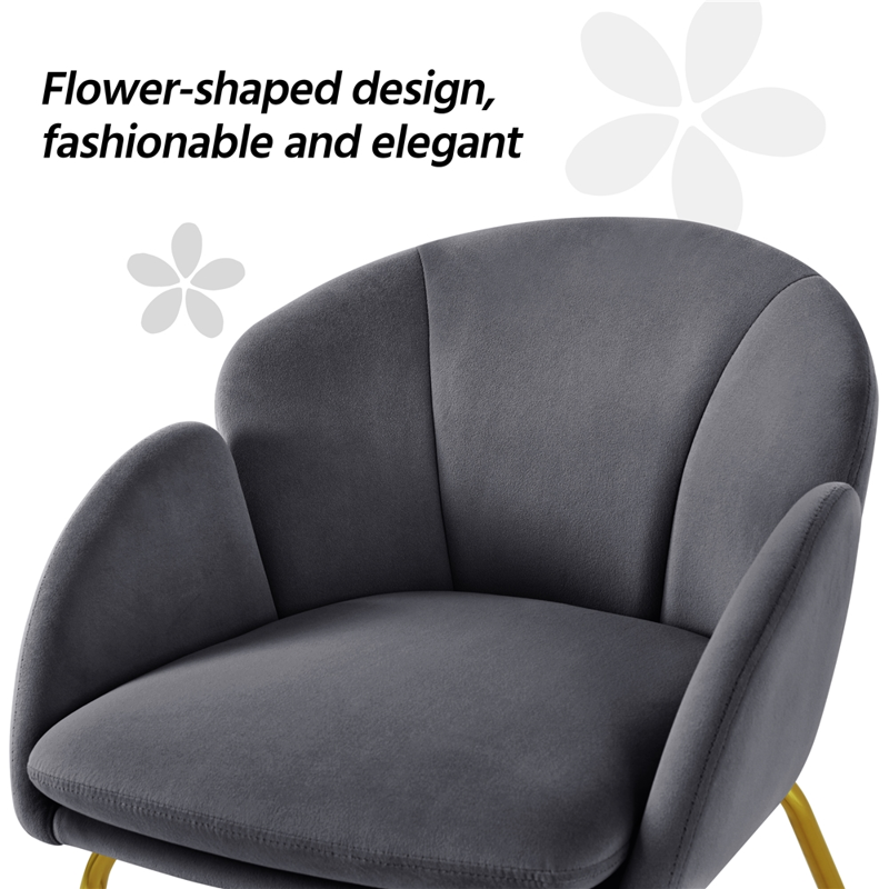 Glam Velvet Accent Chair with Gold Metal Legs - Dark Gray