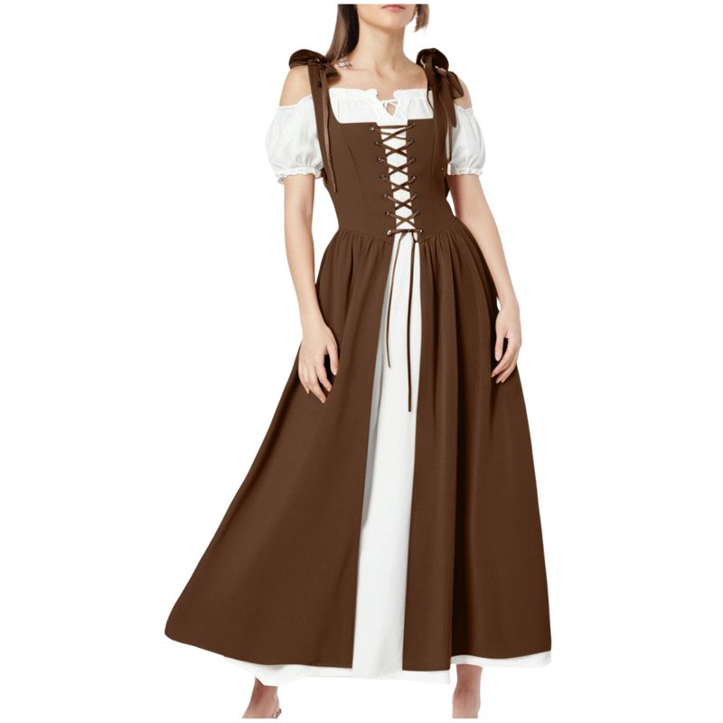Women’s Renaissance Medieval Dress Vintage Costume AA Brown M