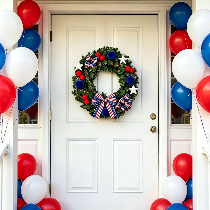 Patriotic 4th of July Wreath for Front Door - Red White Blue Flower Decor - Variation Z0C