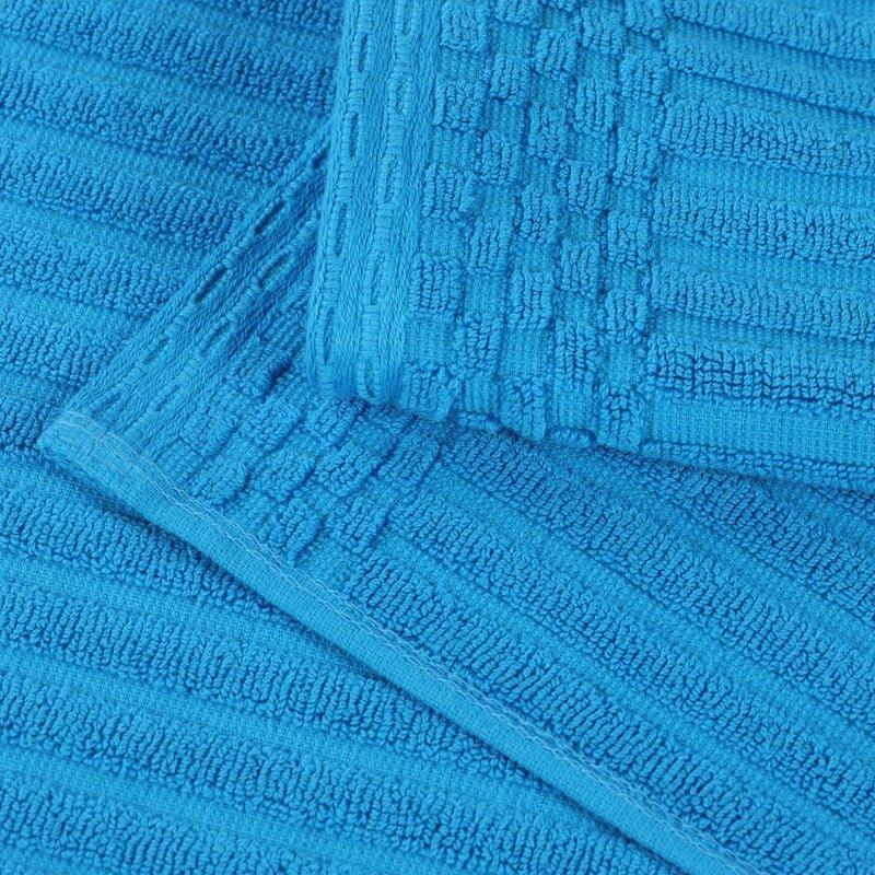 Assorted Cotton Towel Set - 3-Piece Ribbed Bath, Hand & Face Towels - Azure