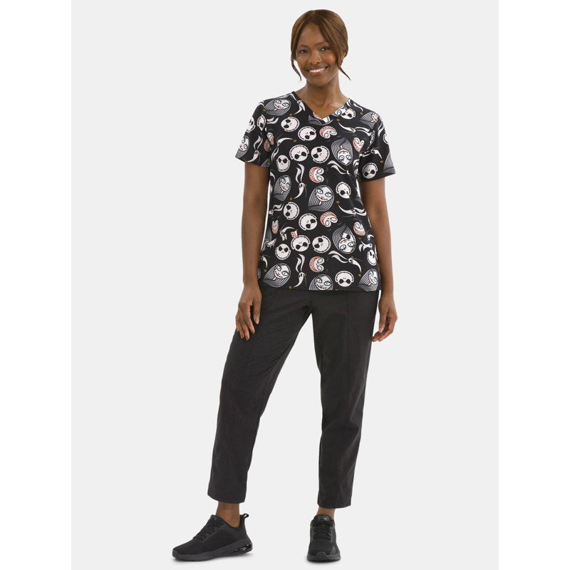 Nightmare Before Christmas Women's Graphic Scrub Top Black NBC M - Jack Sally Zero