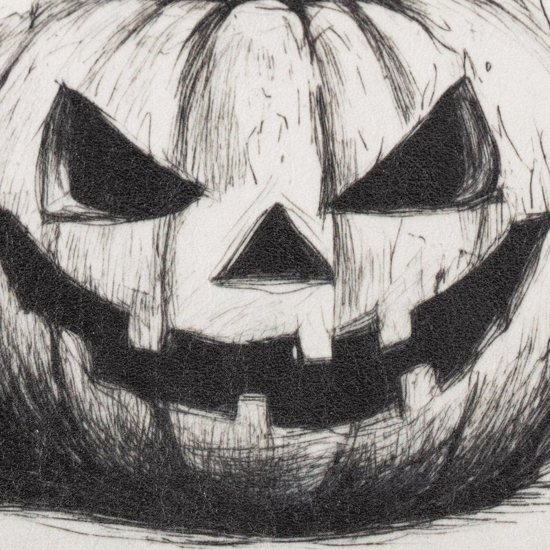 Halloween Black and White Pumpkin Framed Wall Art 9x11 - Spooky Decor