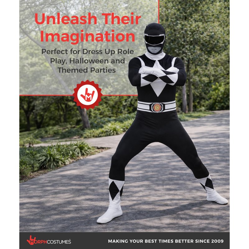 Adult Black Power Ranger Morphsuit XL - Superhero Halloween Costume