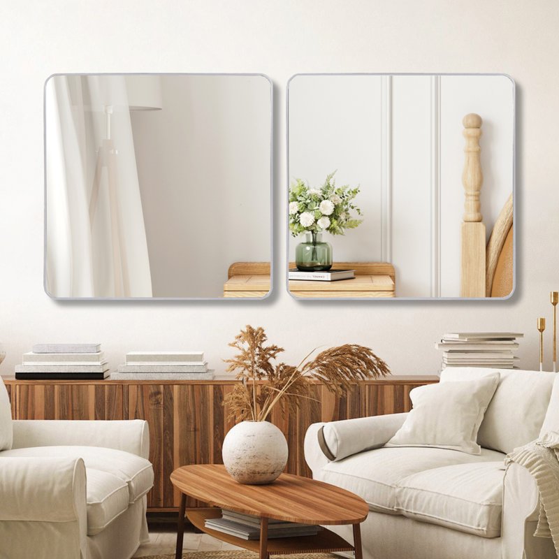 Square Metal Wall Mirror - 30x30 Inch Vanity Mirror for Bathroom & Bedroom - Silver Variation