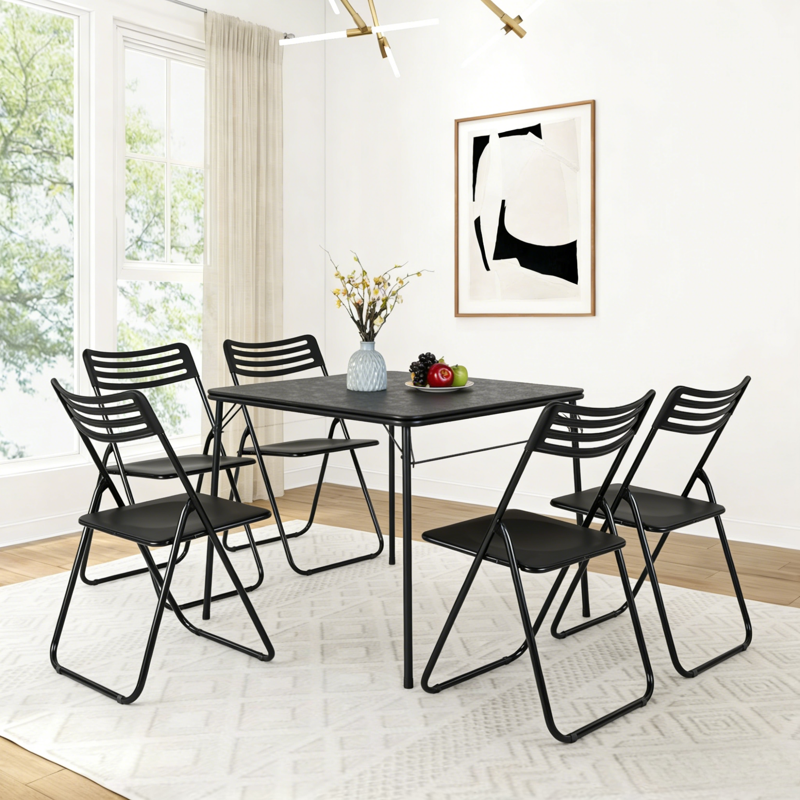 34-Inch Square Folding Table - Portable Black Card Table