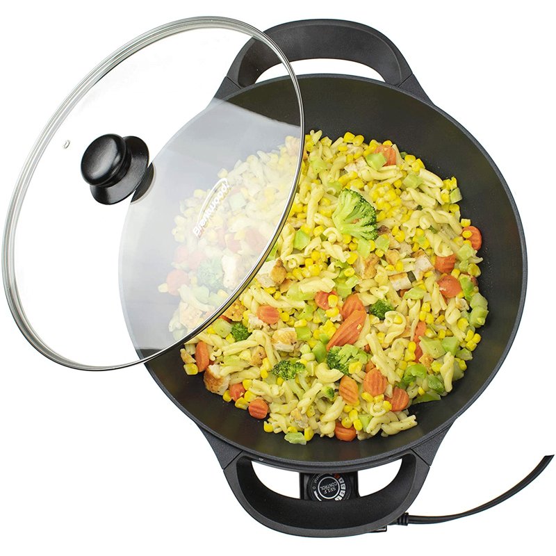 13-Inch Electric Wok Skillet - Non-Stick Pan with Vented Glass Lid