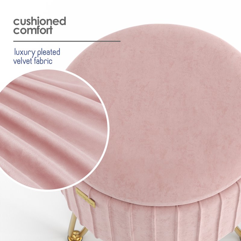 Small Round Ottoman with Storage - Velvet Foot Stool