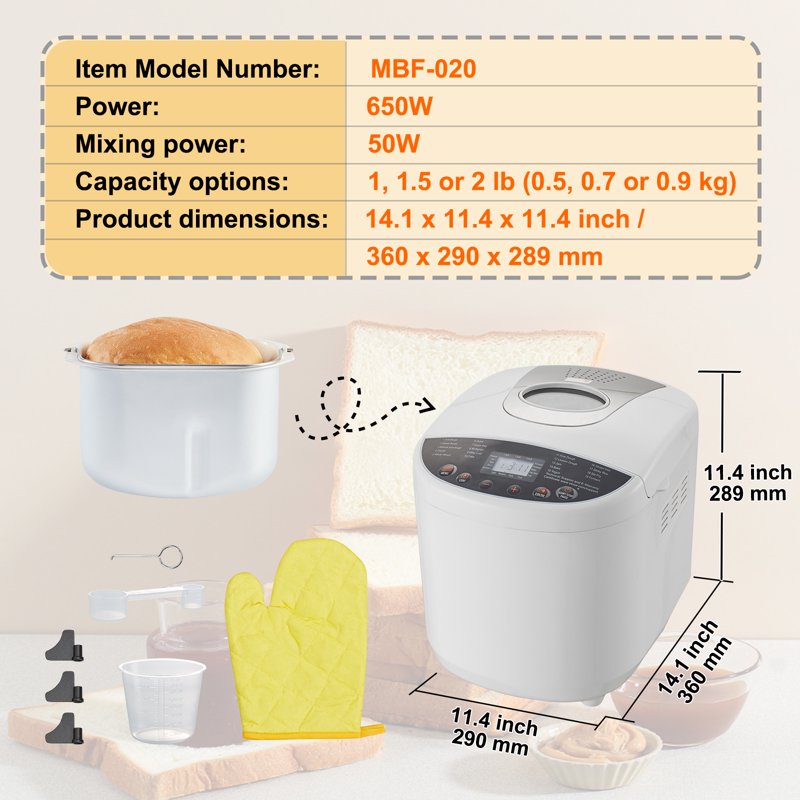 Automatic Bread Maker - 2LB 19-in-1 Programmable Bread Machine with Ceramic Pan