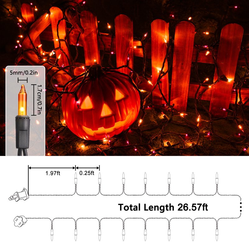 Halloween String Lights 25ft Purple & Orange Connectable Mini Bulb Lights for Indoor Outdoor Decor