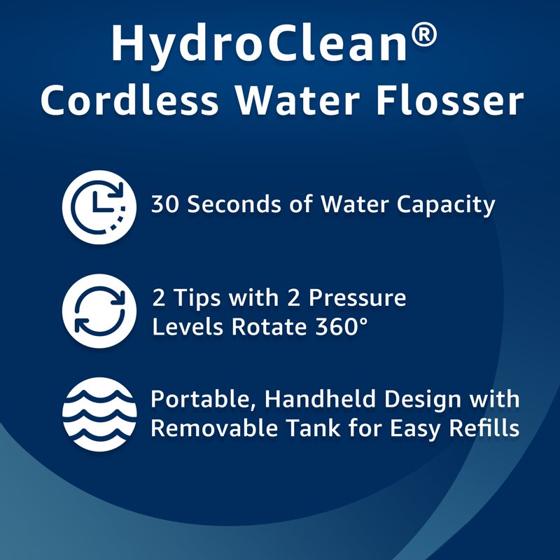 Cordless Water Flosser with Removable Tank & 2 Pressure Tips - White
