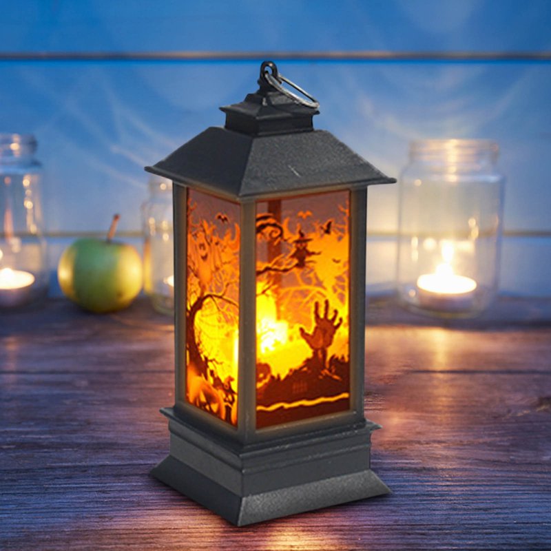Halloween LED Hanging Lantern with Skeleton & Pumpkin - Poltergeist Variation