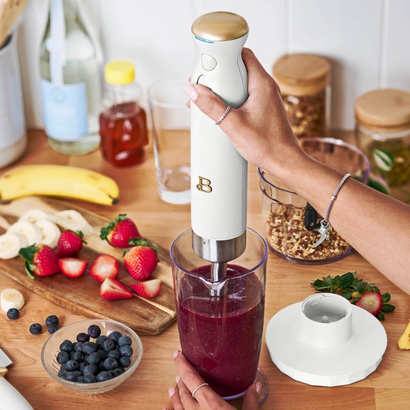 Cordless Immersion Blender with Chopper, Whisk & Cup - White Icing