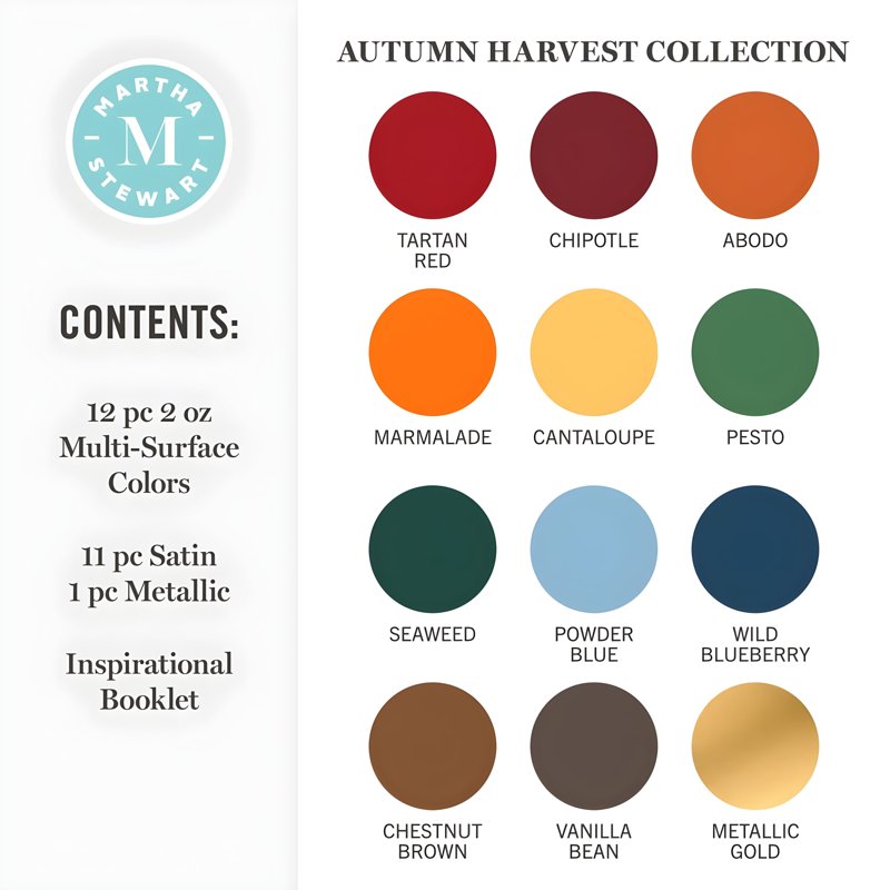 Multi-Surface Acrylic Craft Paint Set - Autumn Harvest 12 Colors, Satin Finish
