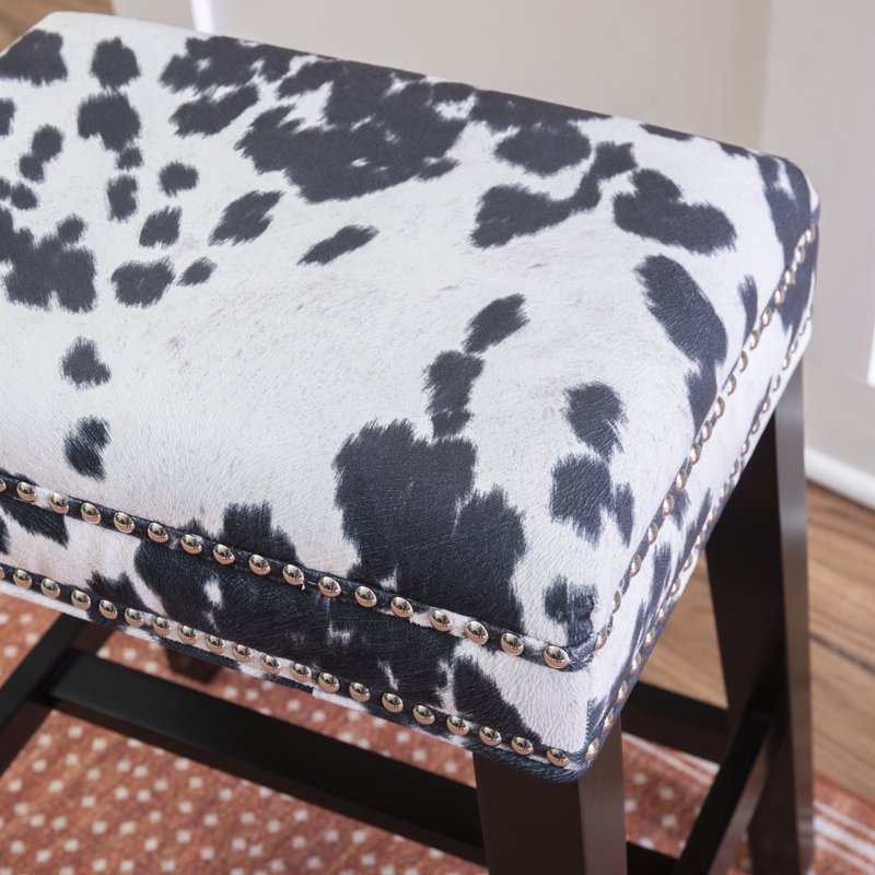 24" Backless Wood Counter Stool - Black Cow Print