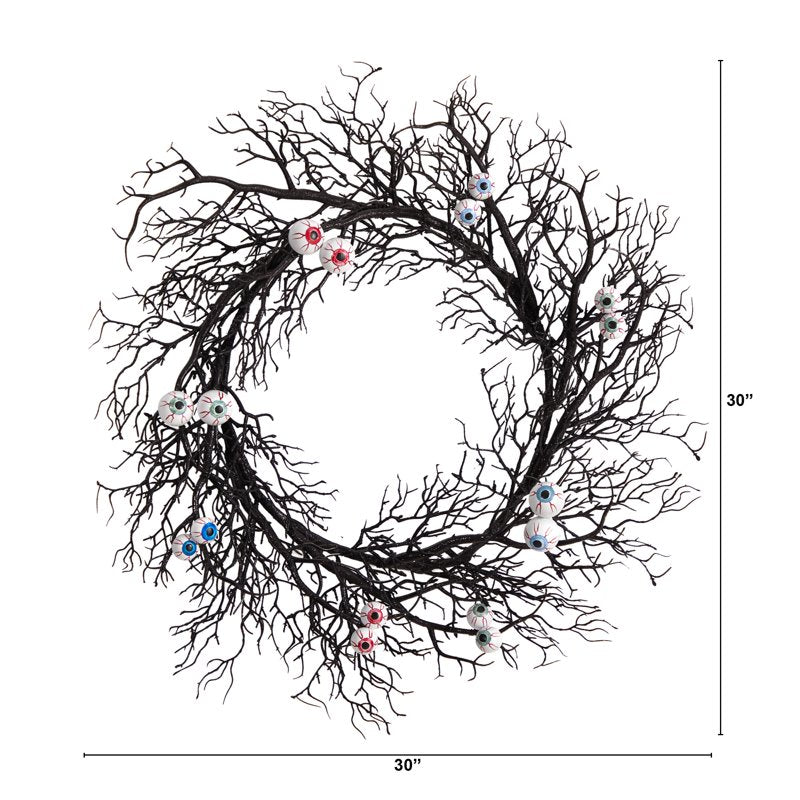 Halloween Eyeballs Wreath - 30 Inch Spooky Twig Decor for Door or Wall
