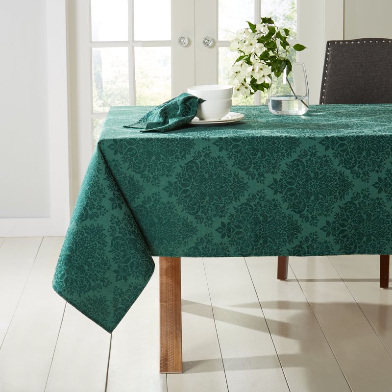 Lexington Damask Tablecloth - Stain Resistant, 70" x 144" Green